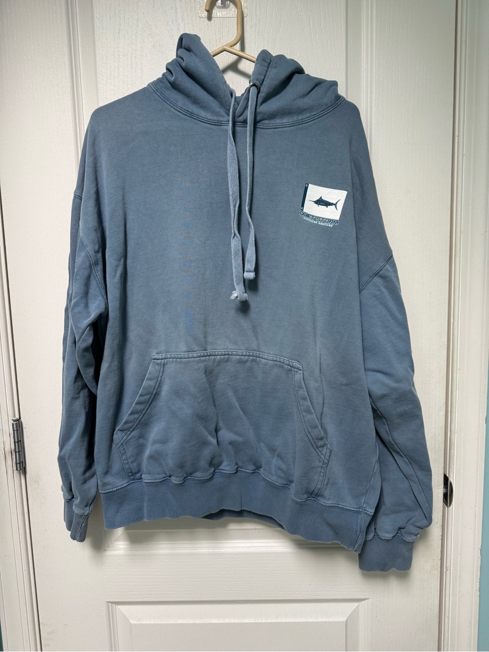 QUITE STORM Blue Pullover Hoodie with Fish Patch